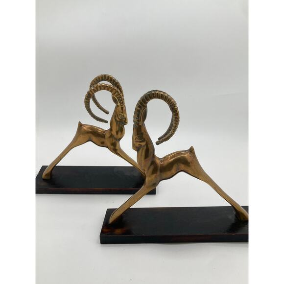 Brass Ibex Bookends – Mid-Century Modern Hollywood Regency Pair - Picture 2 of 7